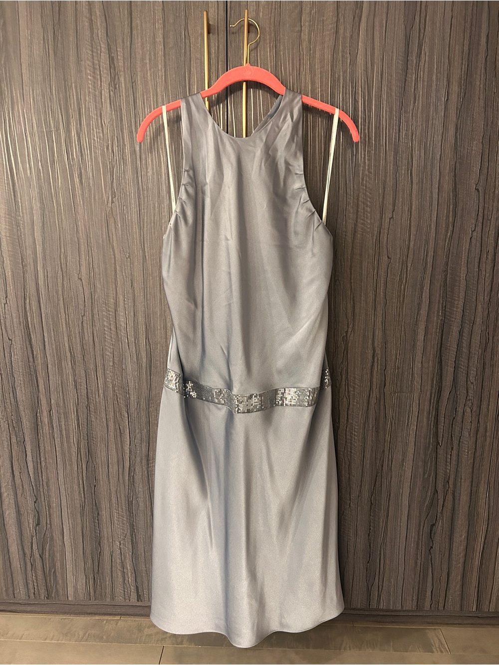 Calvin Klein Silver Midi Dress with Sequin Waist